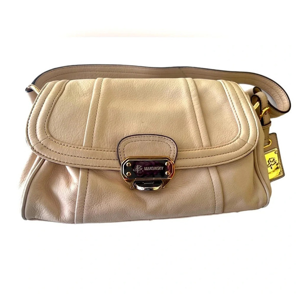 B Makowsky Leather Satchel Cream Colored . - Picture 1 of 10